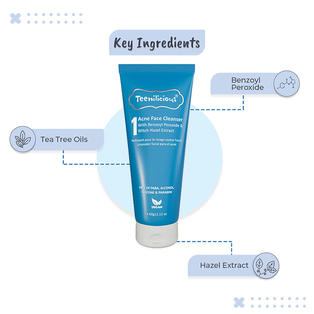 Teenilicious Acne Face Wash With Benzoyl Peroxide & Witch Hazel Extract