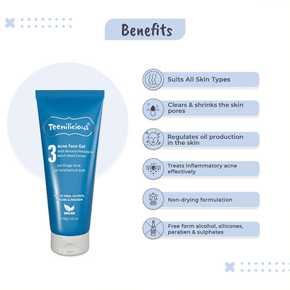 Teenilicious Acne Face Gel With Benzoyl Peroxide & Witch Hazel Extract