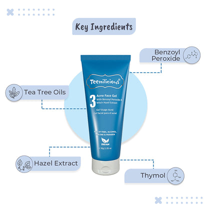 Teenilicious Acne Face Gel With Benzoyl Peroxide & Witch Hazel Extract