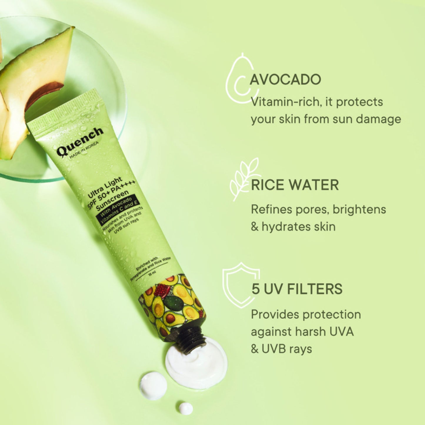 Vitamin E & Avocado Ultra Light SPF 50+ PA++++ Sunscreen for Glowing Skin