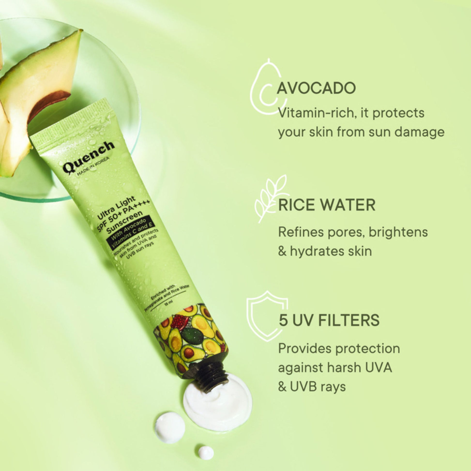 Vitamin E & Avocado Ultra Light SPF 50+ PA++++ Sunscreen for Glowing Skin