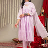 Dhiyona VA Women'sEthnic Motifs Embroidered Pure Cotton Empire Straight Kurta & Trouser With Dupatta