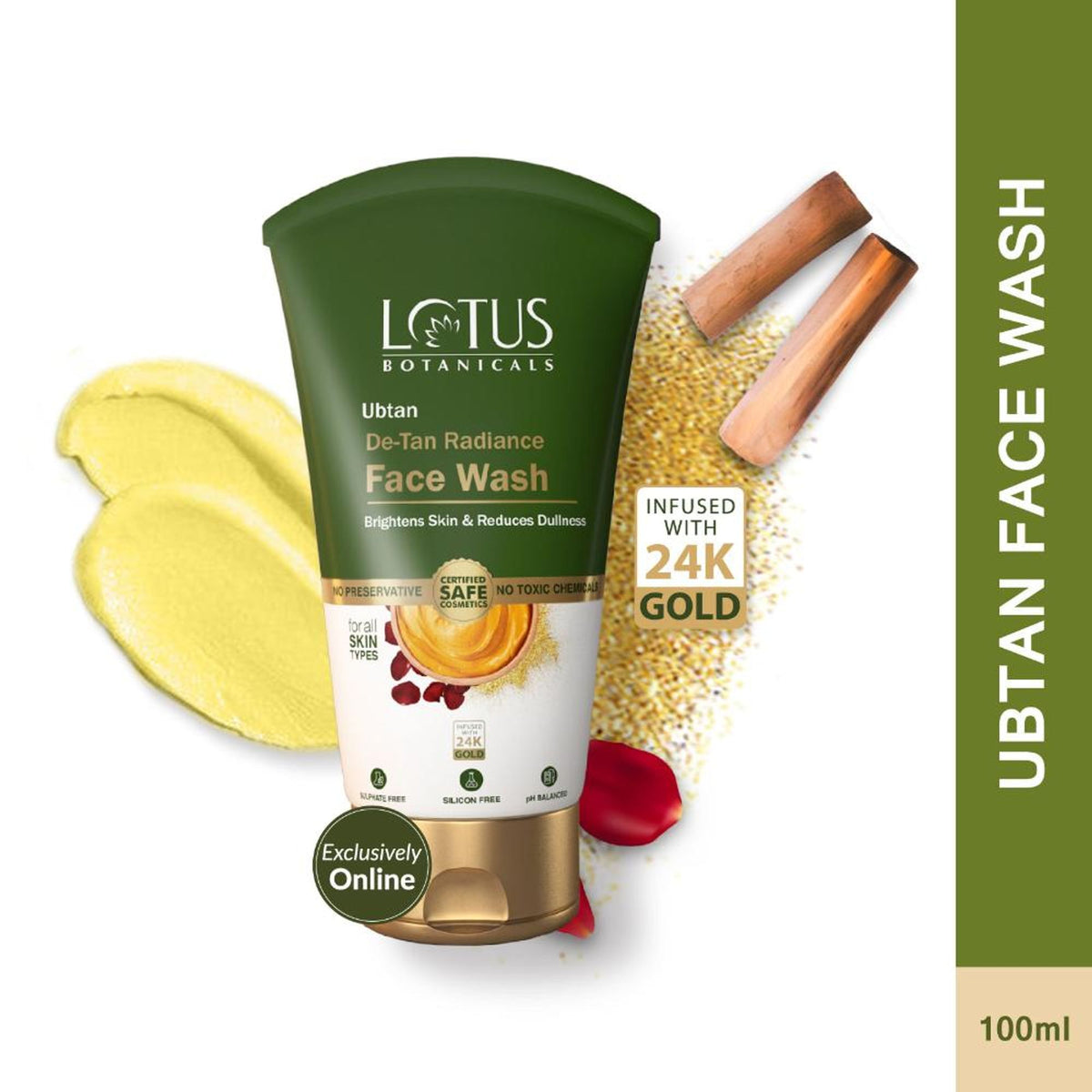 Lotus Botanicals Ubtan De-Tan Radiance Face Wash|Infused with 24K Gold|Bright & Glowing Skin