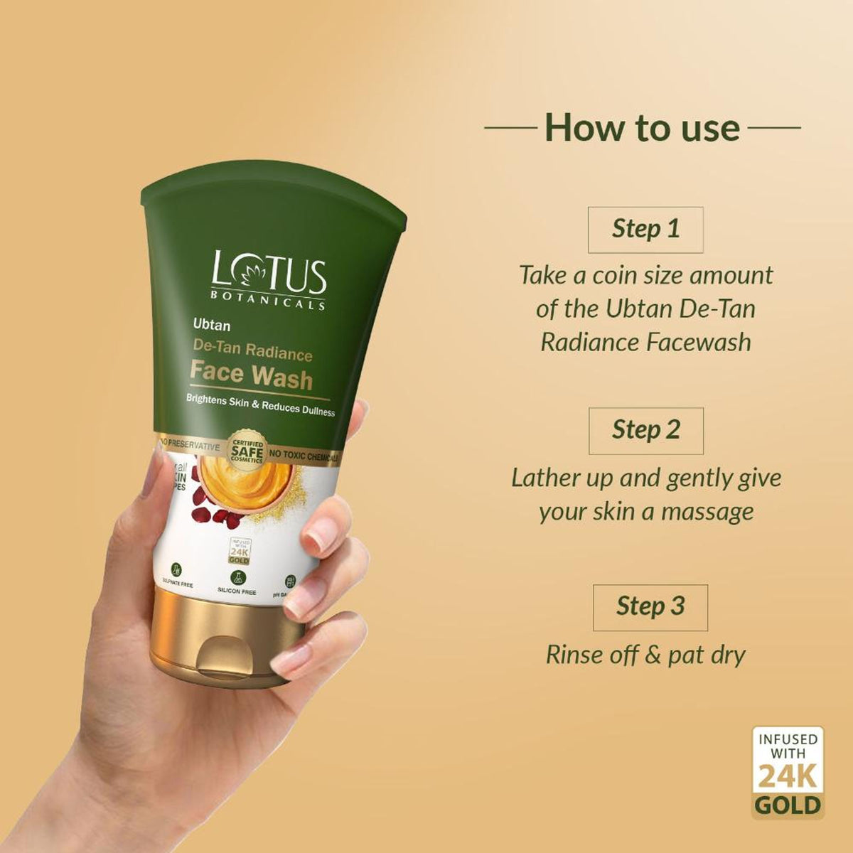 Lotus Botanicals Ubtan De-Tan Radiance Face Wash|Infused with 24K Gold|Bright & Glowing Skin