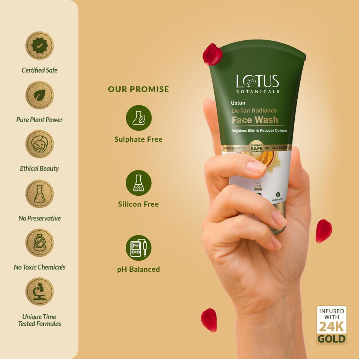 Lotus Botanicals Ubtan De-Tan Radiance Face Wash|Infused with 24K Gold|Bright & Glowing Skin