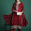 Dhiyona IE Embroidered Straight Kurta Trousers With Dupatta Set