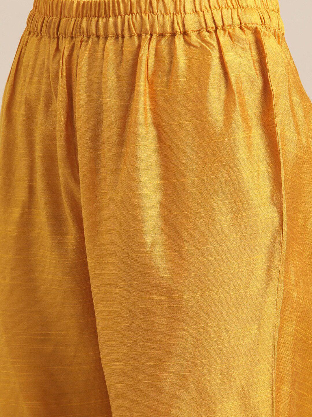 Indyancart VA Women's Mustard Yellow Floral Embroidered Empire Thread Work Kurta with Trousers & With Dupatta