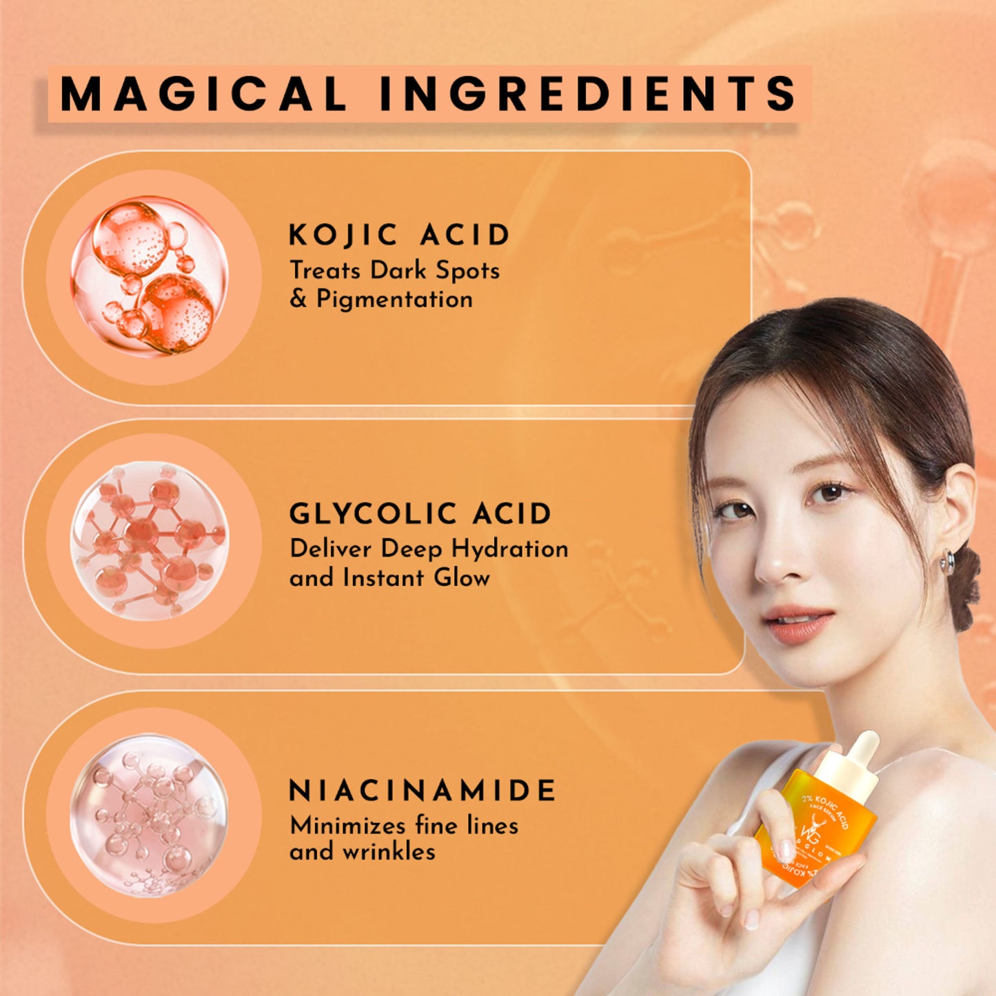 WILDGLOW 2% Kojic Acid Face Serum for Dark Spots, Skin Brightening & Radiant Glow