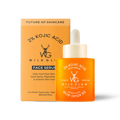 WILDGLOW 2% Kojic Acid Face Serum for Dark Spots, Skin Brightening & Radiant Glow