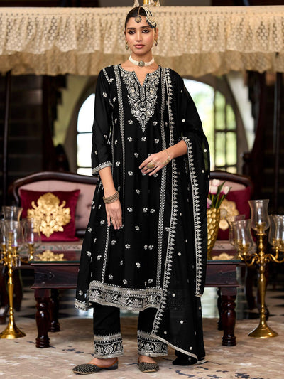 Indyancart IE Women Ethnic Motifs Embroidered Regular Sequinned Kurta with Trousers & With Dupatta