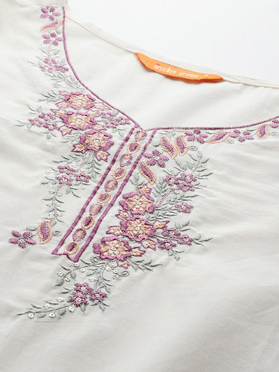 Indyancart IE Floral Embroidered Pure Cotton Kurta with Trousers & Dupatta