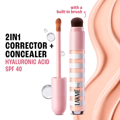 Lakme 9to5 Hya Beach Edit Color Correcting Concealer, SPF 40, Buildable Matte - Light 1