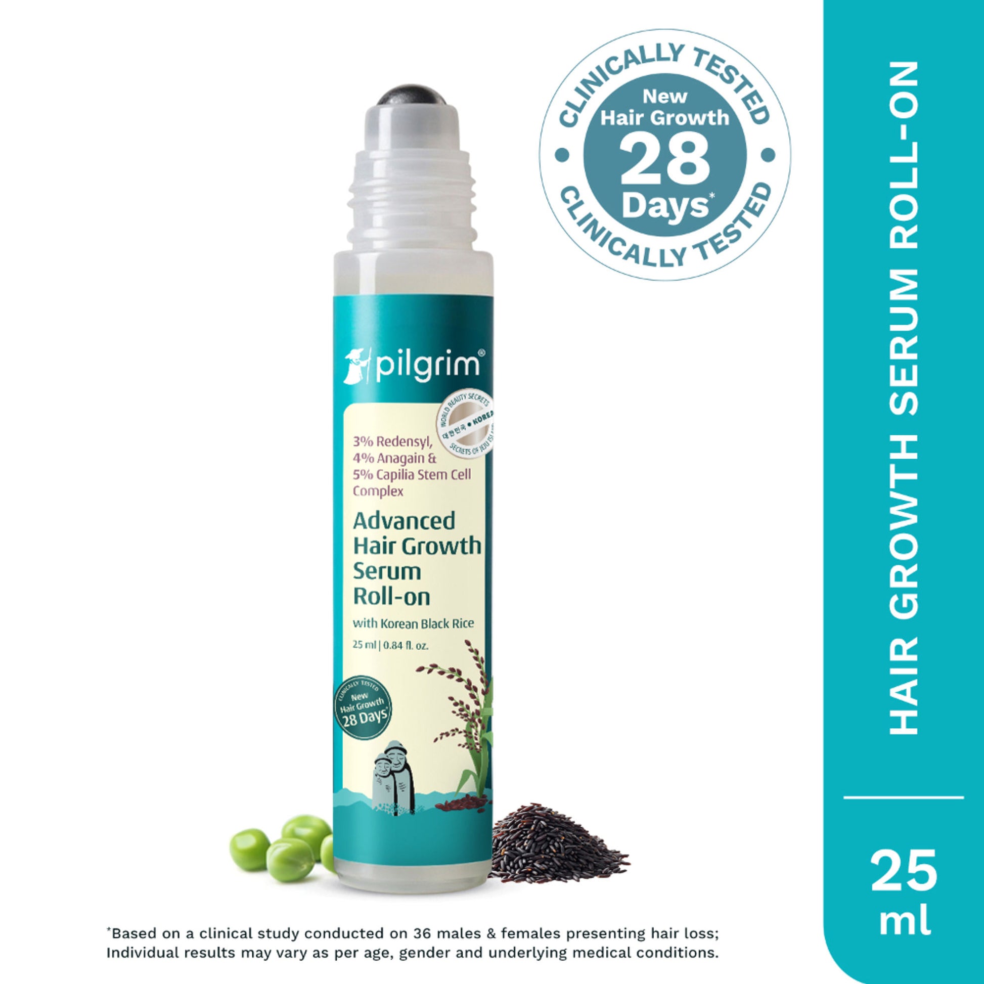 Pilgrim 3% Redensyl & 4% Anagain Advance Hair Growth Serum Roll-On With Rosemary & Korean Black Rice