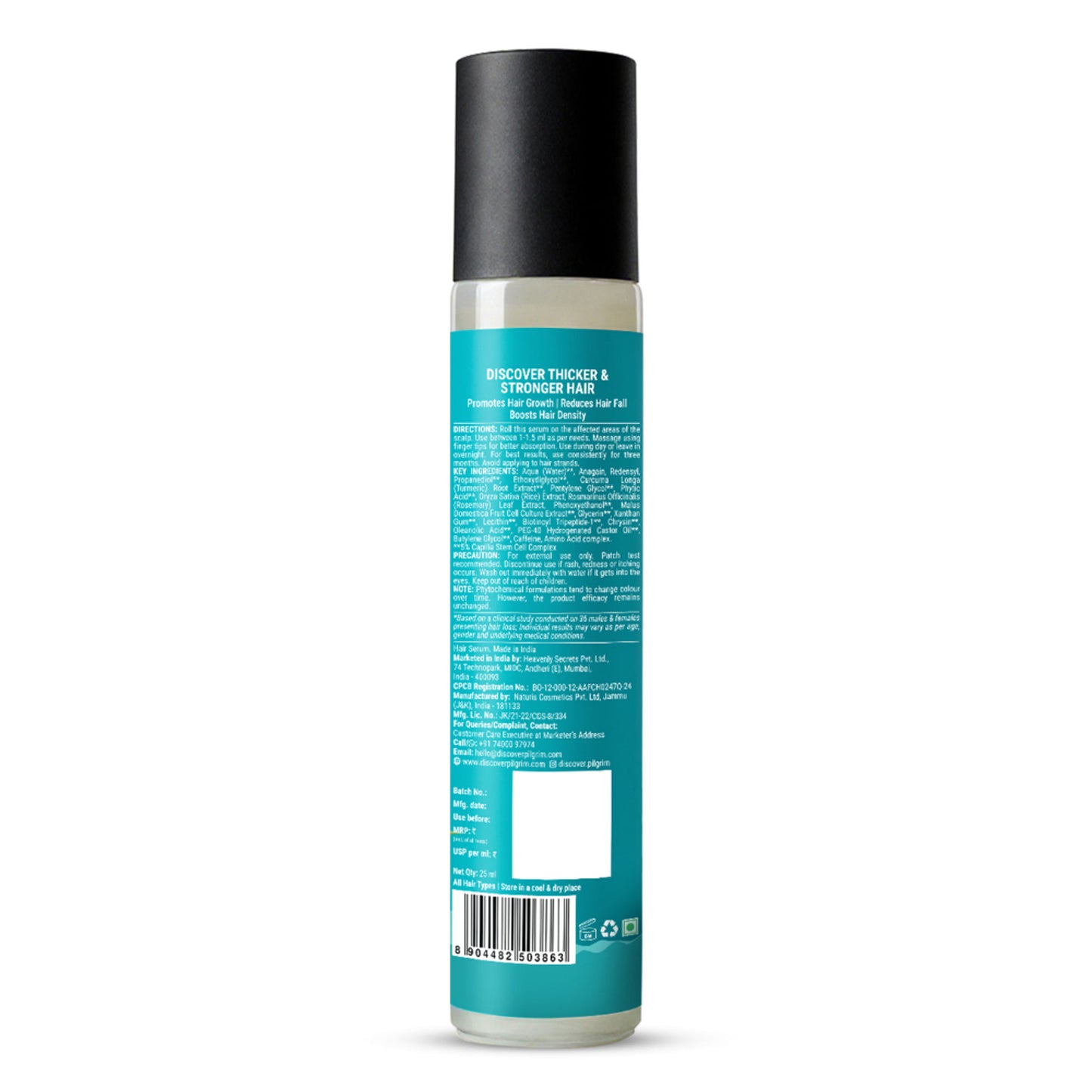 Pilgrim 3% Redensyl & 4% Anagain Advance Hair Growth Serum Roll-On With Rosemary & Korean Black Rice