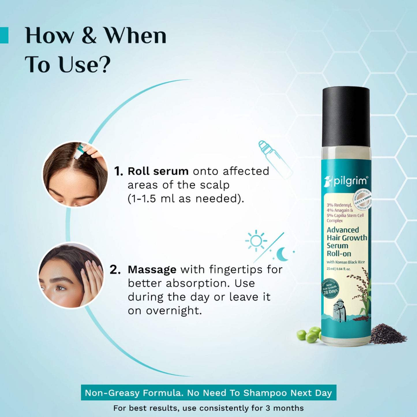 Pilgrim 3% Redensyl & 4% Anagain Advance Hair Growth Serum Roll-On With Rosemary & Korean Black Rice