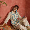 Dhiyona IE Floral Screen Printed Shirt Collar Straight Kurta With Trousers