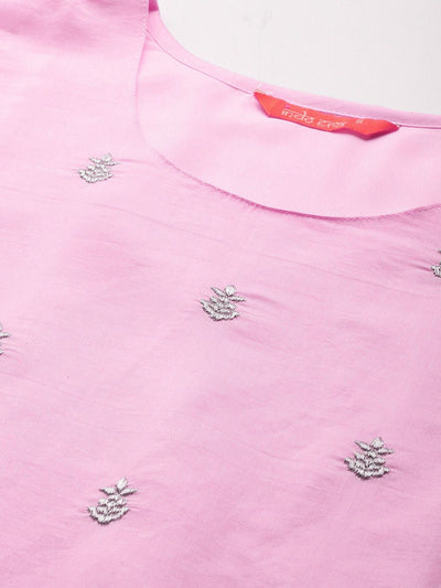 Indyancart IE Ethnic Motifs Zari Embroidered Kurta With Trousers & Dupatta