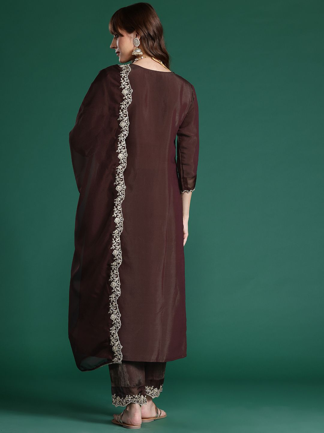 Indyancart IE Floral Embroidered Liva Kurta with Trousers & With Dupatta