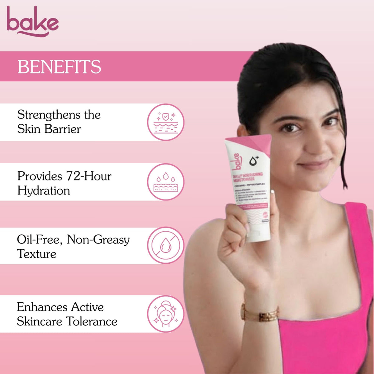 BAKE 2% Peptide Complex Moisturizer with Polyglutamic Acid, Copper Peptides, and Niacinamide for hydrating skincare.