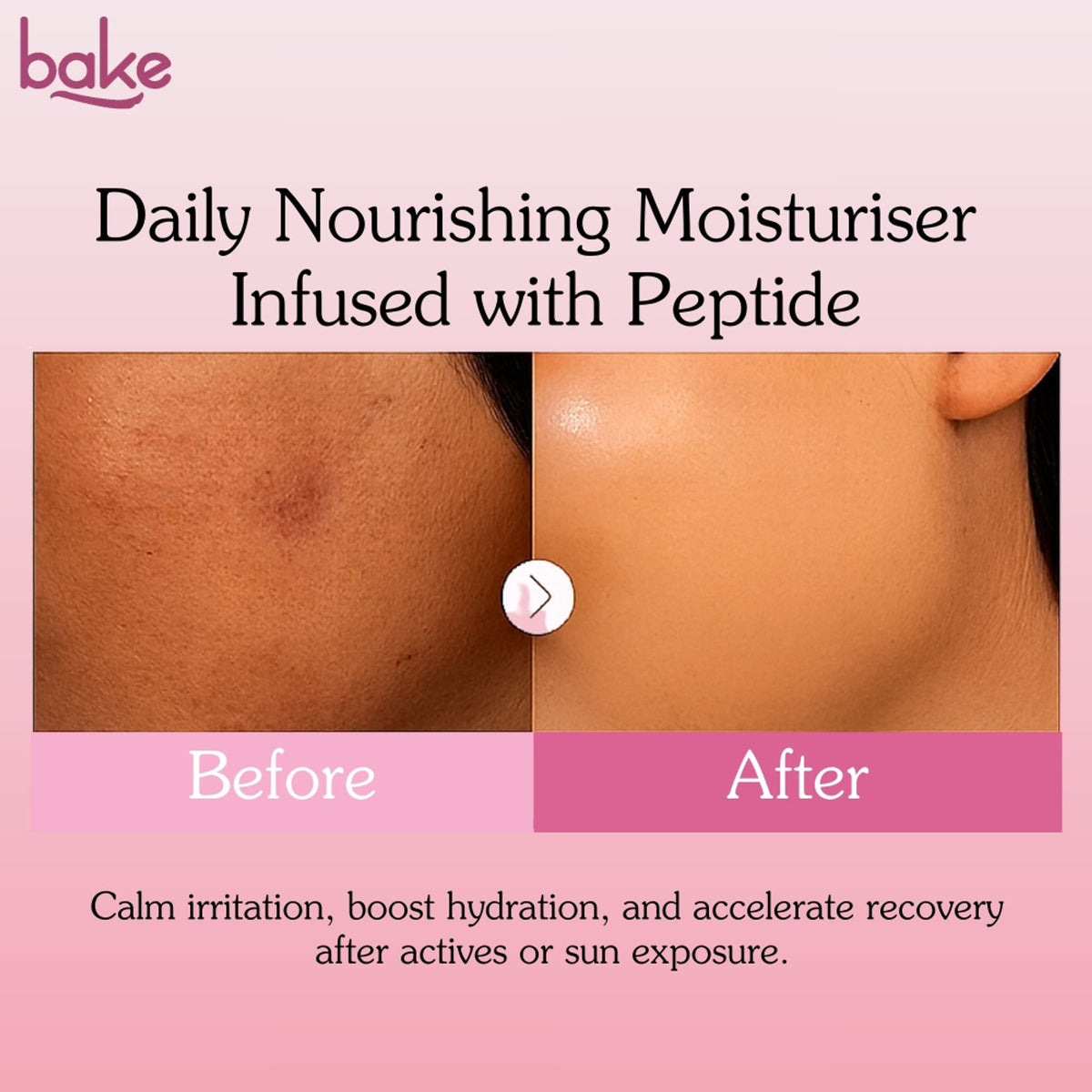 BAKE 2% Peptide Complex Moisturizer with Polyglutamic Acid, Copper Peptides, and Niacinamide jar showing product label and texture