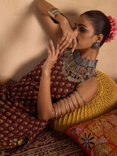 Dhiyona IE Ethnic Motifs Printed Regular Pure Cotton Kurta with Trousers