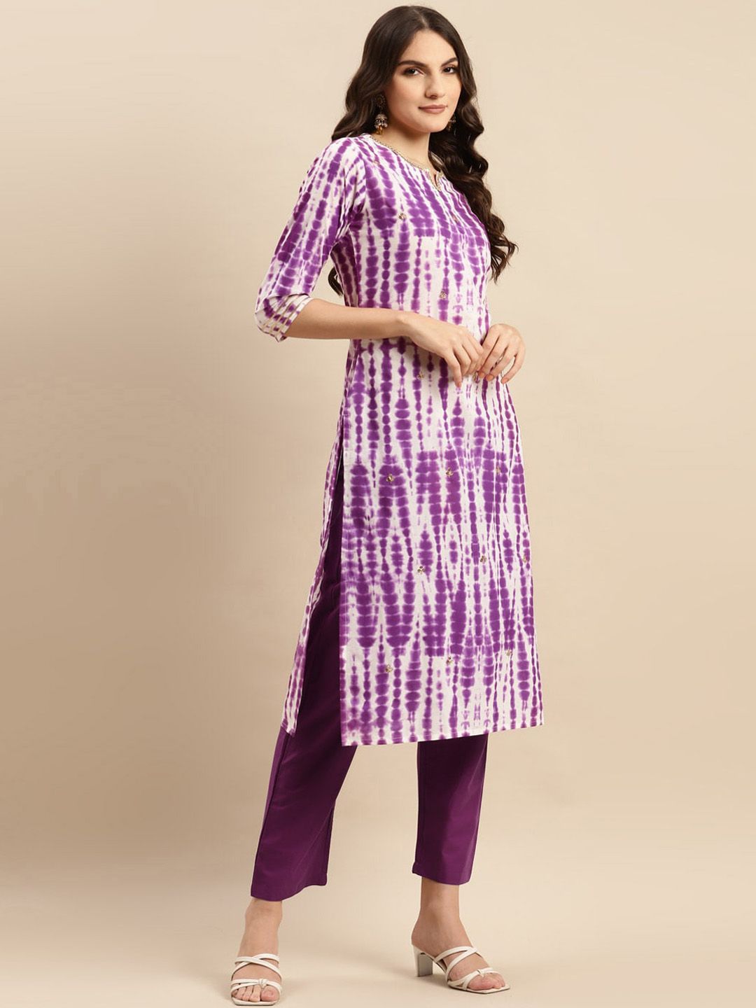 Indyancart VA Women'sShibori Dyed Regular Sequinned Pure Cotton Kurta With Trousers & Dupatta