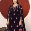 Indyancart VA Floral Embroidered Regular Velvet Straight Kurta with Palazzos & Dupatta