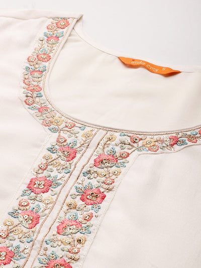 Dhiyona IE Floral Embroidered Sequinned Kurta With Trousers & Dupatta