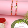 Dhiyona Set Of 2 Red Om & Lord Ganesh Beaded Rakhi With Roli Rice & Greeting Card