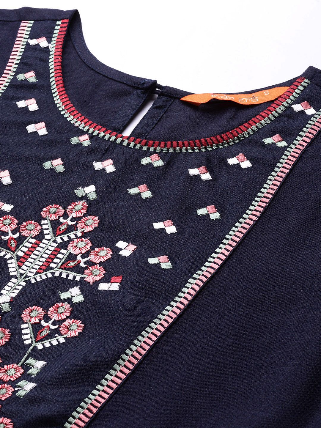Dhiyona IE Women Navy Blue Floral Yoke Design Floral Kurta