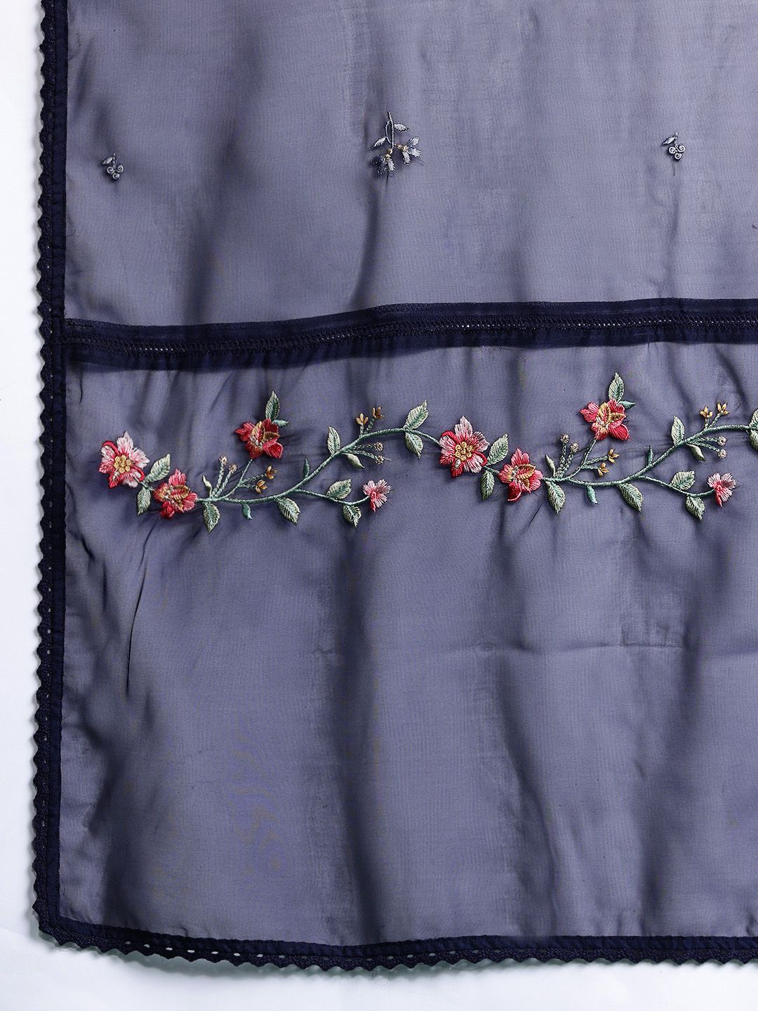 Indyancart Women's Plus Size Floral Embroidered Panelled Thread Work Kurta With Trousers & Dupatta