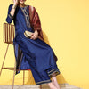 Dhiyona IE Women Navy Blue Ethnic Motifs Woven Design Sequined Kurta with Trousers & Dupatta