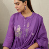 Dhiyona IE Floral Embroidered Empire Thread Work Pure Cotton Kurta With Trousers & Dupatta