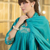 Indyancart IE Women Floral Embroidered Tiered Thread Work Pure Cotton Kurta with Trousers & With Dupatta