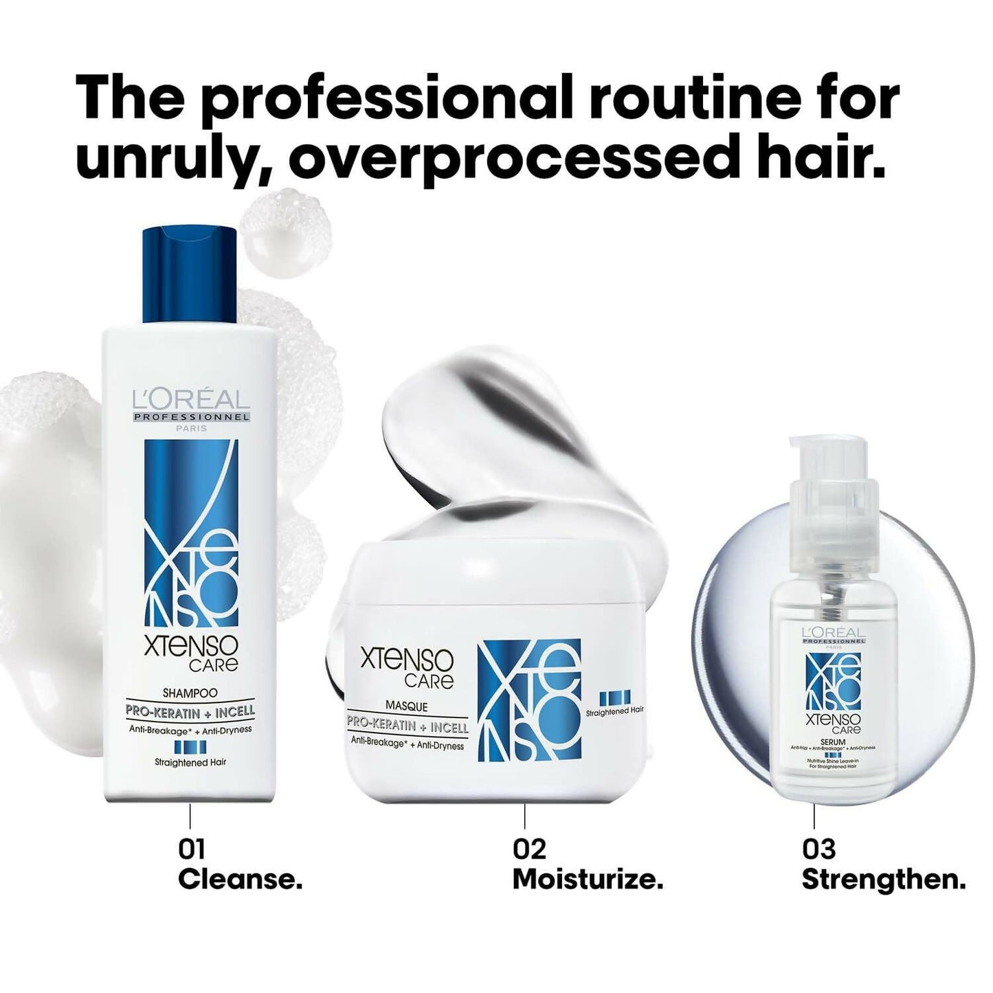 L'Oréal Professionnel Xtenso Care leave-in serum for hair, showing a sleek bottle with the product label and applicator.