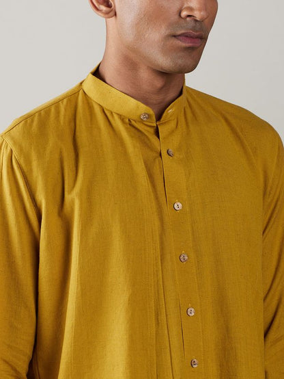 Men's Mustard Cotton Straight Kurta Pyjama Set