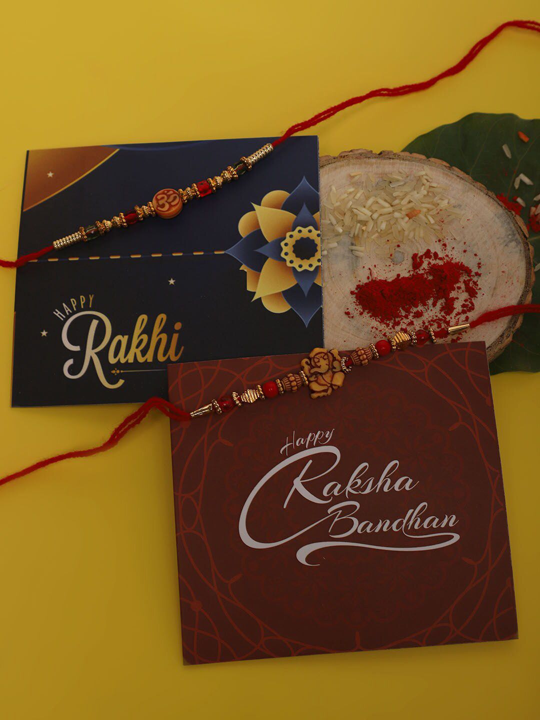 Anouk Unisex Set Of 2 Beaded Thread Rakhi With Greeting Card