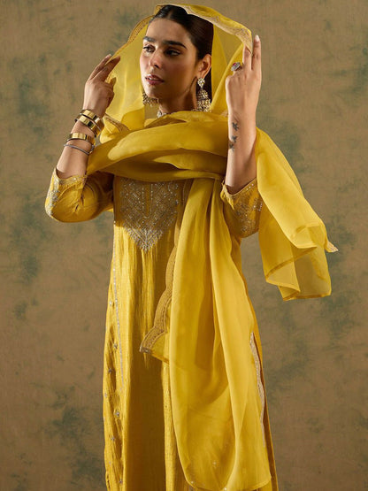 Ethnic Motifs Embroidered Regular Straight Kurta with Trousers & Dupatta