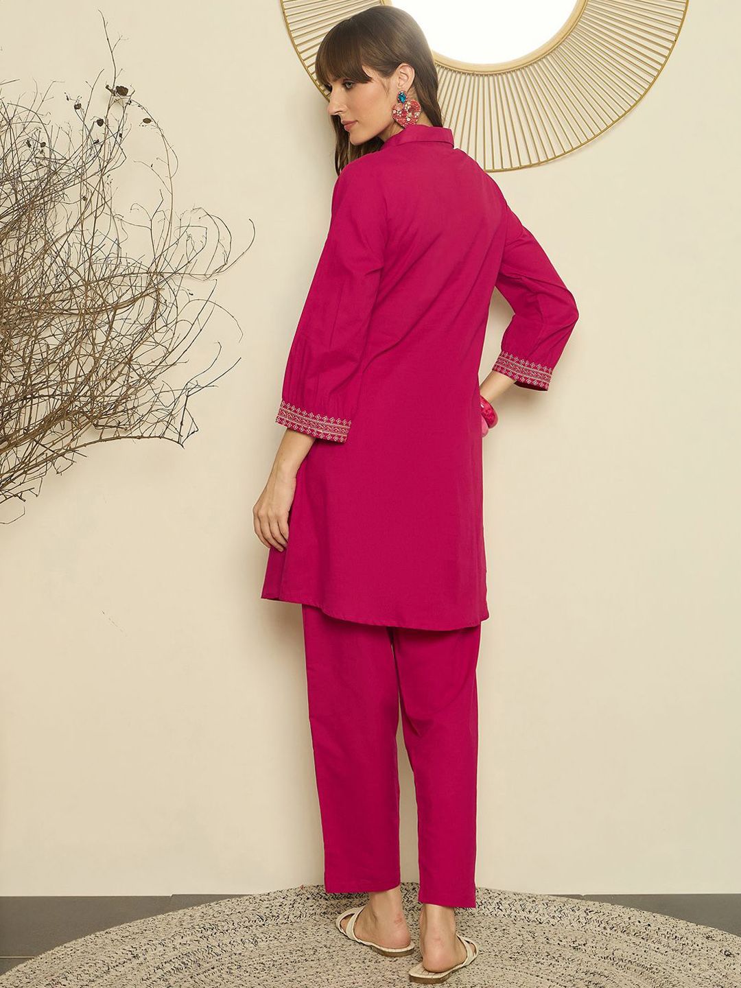 Women Ethnic Motifs Embroidered A-Line Thread Work Pure Cotton Kurta & Trousers