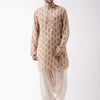 Men's MulticolorBaseBeige Muslin Pathani Kurta and Patiala Set