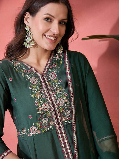 Indyancart SN Women's Embroidered Anarkali Kurta Set With Dupatta
