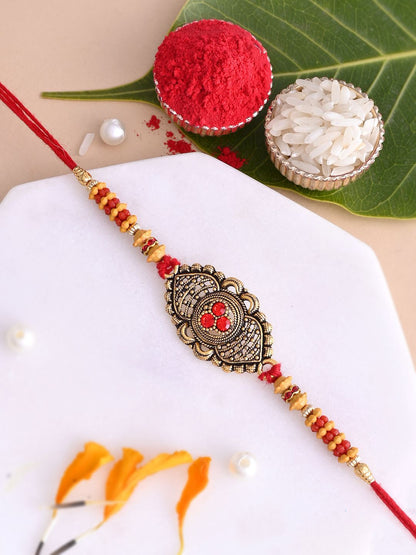 Anouk Beaded Thread Rakhi With Roli Chawal & Greetings Card