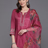 Dhiyona IE Floral Embroidered Notch Neck Straight Thread Work Kurta With Trouser & Dupatta