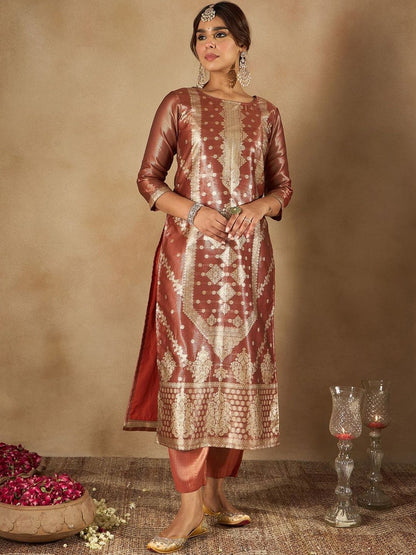 Women Ethnic Motifs Woven Design Regular Kurta With Trousers & Dupatta