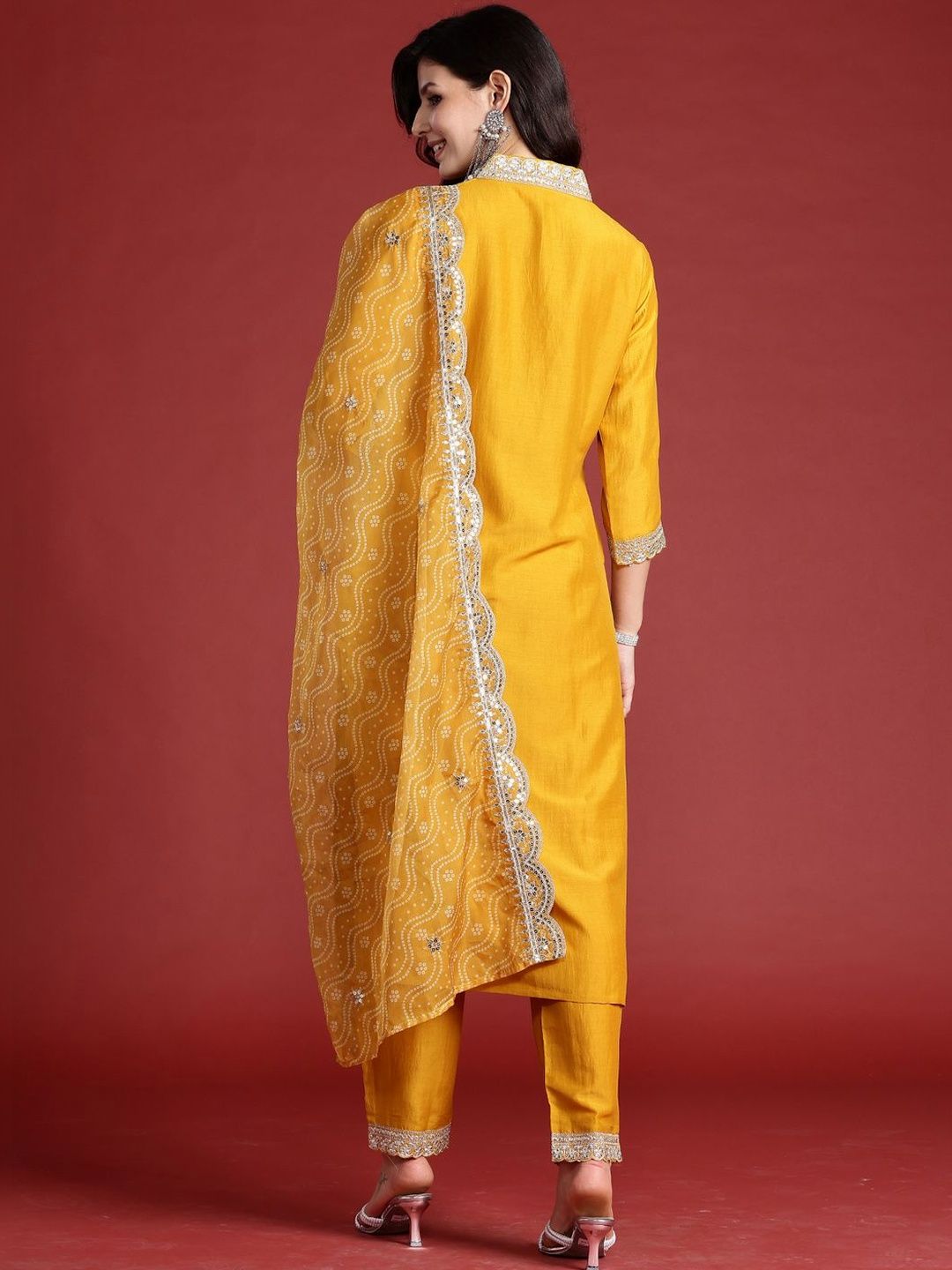 Women Ethnic Motifs Embroidered Regular Gotta Patti Kurta with Trousers & With Dupatta