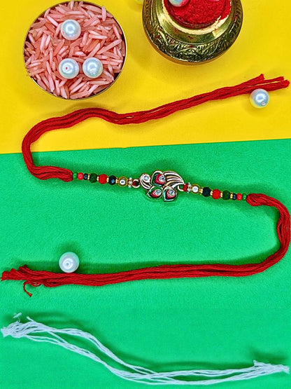 Anouk Set Of 3 Beaded Cotton Thread with AD Stones & Meenakari Designer Rakhi for Brother
