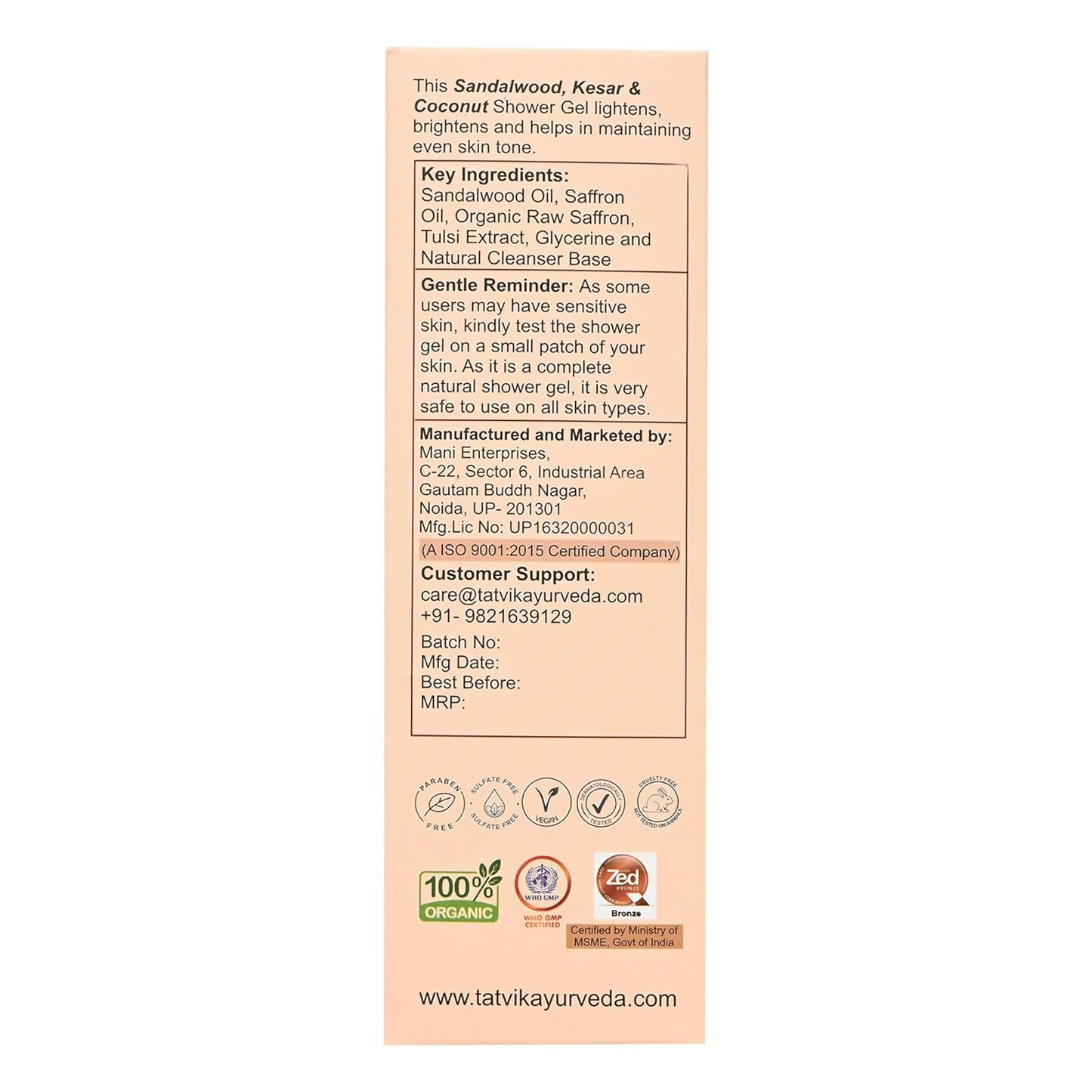 Tatvik Ayurveda Saumya Shower Gel (Sandalwood, Kesar & Coconut)