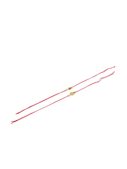 Anouk Men Set Of 2 Gold Toned Pearls Swastik Desgin Thread Rakhi With Roli Chawal