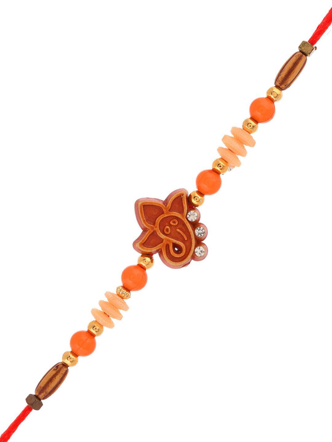 Anouk Cute Ganesha Face Beaded Thread Rakhi With Roli Chawal & Greetings Card