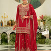 Indyancart IE Ethnic Motifs Embroidered Sequinned Chinon Straight Kurta With Skirt & Dupatta